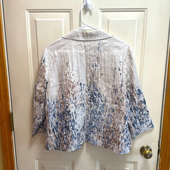 Coldwater Creek Linen Blue and Tab Patterned Blazer size PL (14-16) - Picture 2 of 6